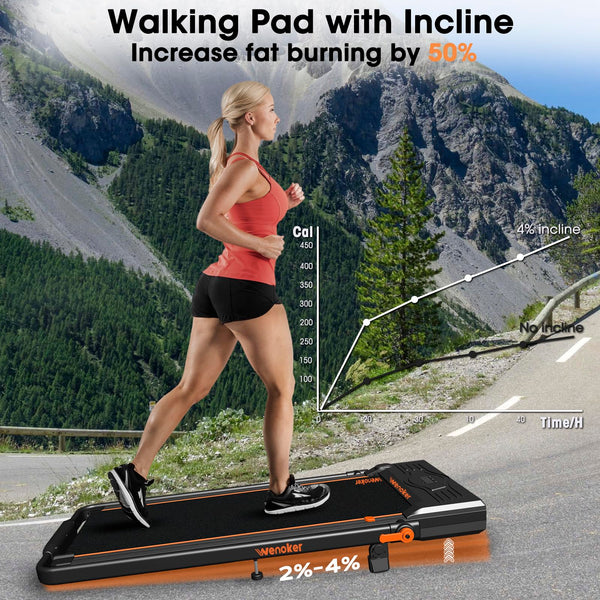 Treadmill with Incline Foldable Under Desk Walking Pad with LED Display Remote Control Portable Workout Machine for Home/Office Exercise