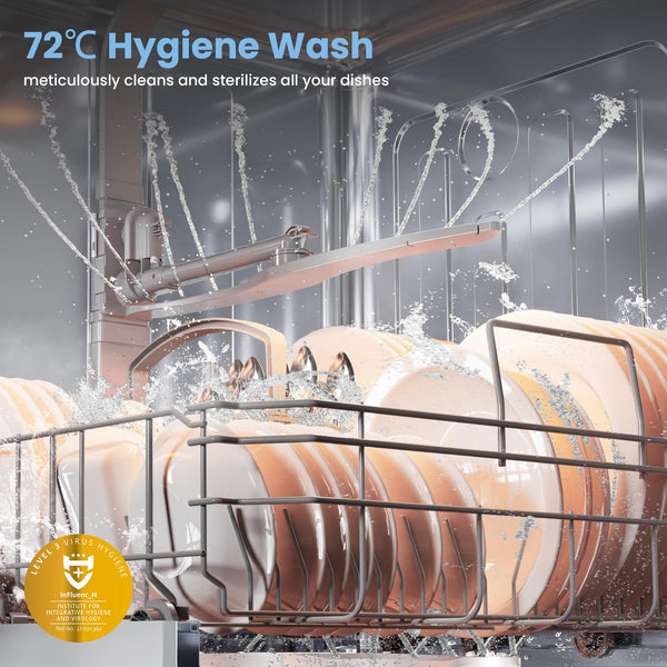 COMFEE' Freestanding Dishwasher FD1435E-X with 14 place settings, Full Size, Whisper Quiet 44dB, Wide LED Display, Delay Start, Half Load Function, Flexible Racks, Stainless Steel