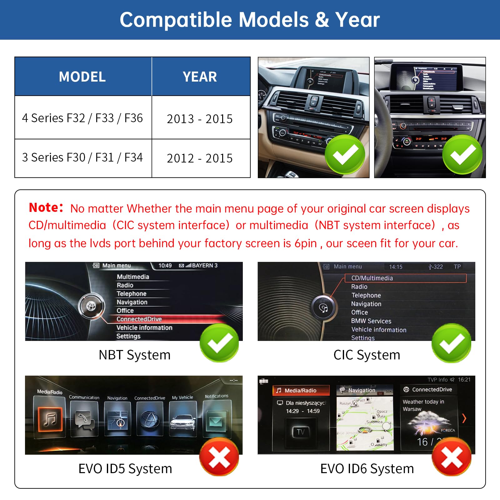 Road Top 12.3 Inch Ultra-Narrow Carplay Touchscreen for BMW 3 & 4 Series F30/F31/F32/F33/F34/F35/F36 2012-2015 Year, Car Stereo Multimedia Radio Receiver, Support Wireless Android Auto, Mirrorlink