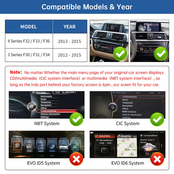 Road Top 12.3 Inch Ultra-Narrow Carplay Touchscreen for BMW 3 & 4 Series F30/F31/F32/F33/F34/F35/F36 2012-2015 Year, Car Stereo Multimedia Radio Receiver, Support Wireless Android Auto, Mirrorlink