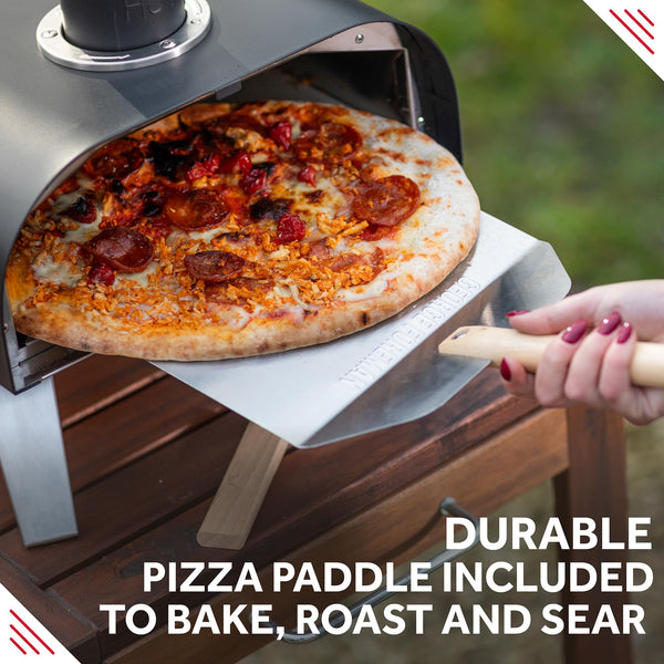 George Foreman Outdoor 12 Inch Wood Pellet Portable Wood Fired Pizza Oven Stainless Steel with Paddle and Carry Bag, BBQ Oven & Smoker, Foldable Legs GFWPPO1SSPC