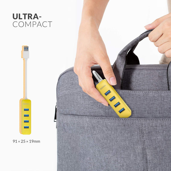 iDsonix USB hub, 4-Port USB 3.0 Hub, 5Gbps HighSpeed Data Transmission USB Hub for Laptop, iMac, Surface Pro, XPS, USB Flash Drives, Mobile HDD, Xbox, Printer, Camera, and More - Yellow