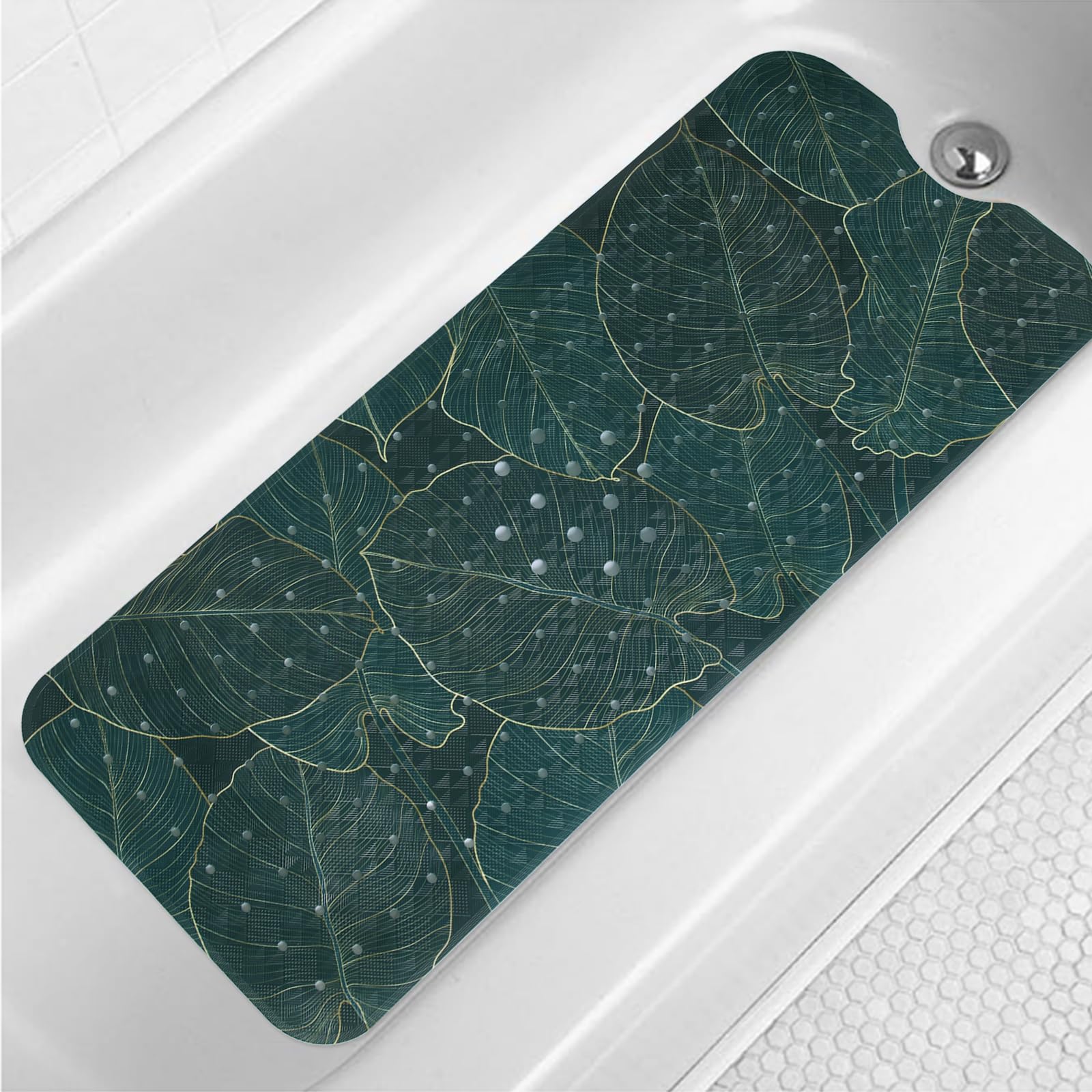 Palm Leaves Bathtub Mat Non Slip 40x16in Palm Leaves Extra Long Bath Mat for Tub Bohemian Abstract Art Anti Slip Shower Mat for Bathroom with Large