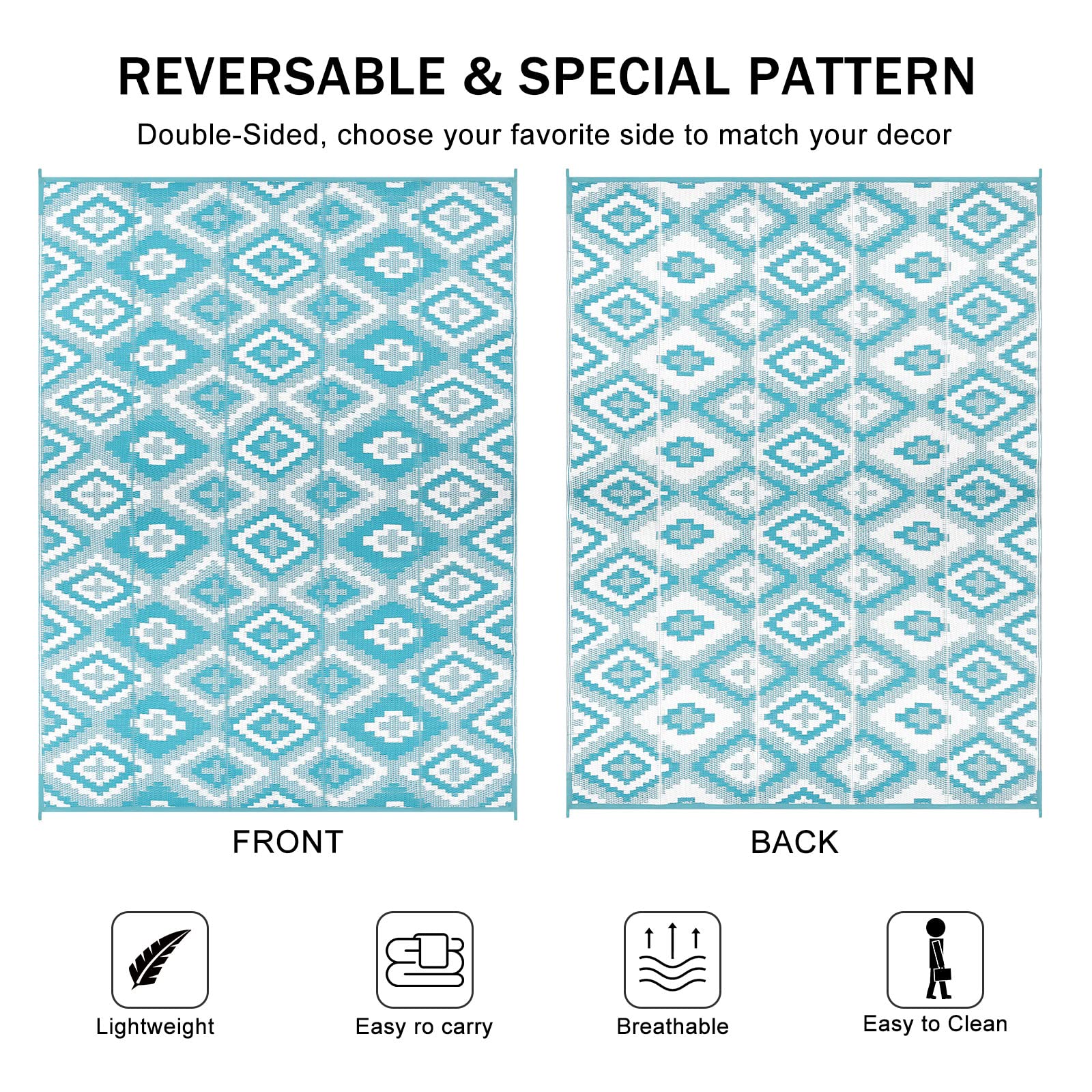 Enyhom Outdoor Indoor Picnic Area Rug, 150 x 240 cm Large Outside Woven Floor Carpet Mat, Durable Foldable Plastic Straw Rug, Recycled UV Resistant