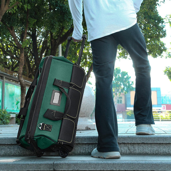 WINHUNT 22'' Rolling Tool Bag with Wheels, Adjustable Telescopic Handle Tool Bag Trolley Wide Mouth Storage Organizer, Green