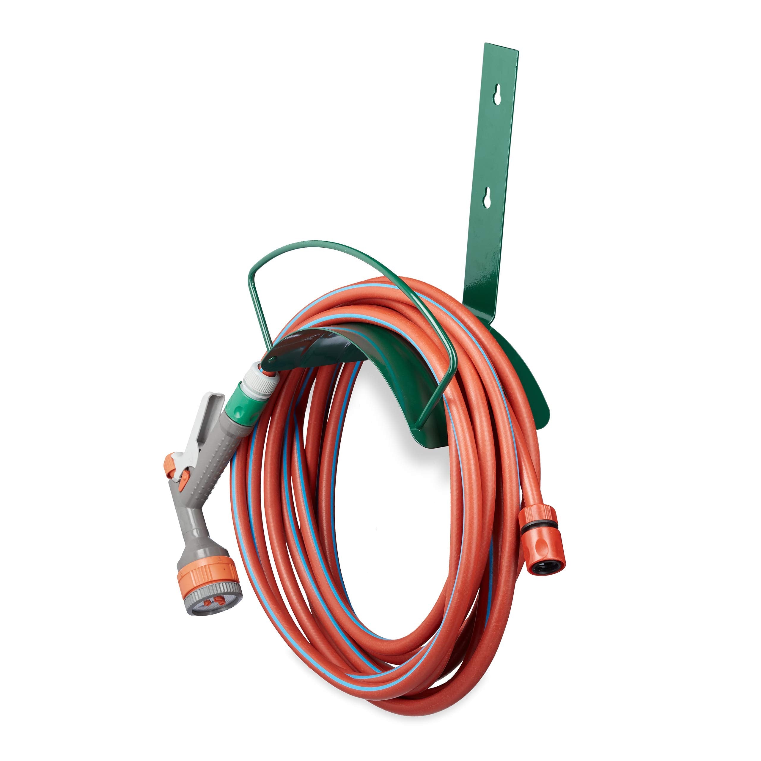 Relaxdays Wall Hose Holder, Metal, Wall Holder for 5/8 Inch (15 mm) Hoses, for 60 m Garden Hoses, Hose Hook, Green