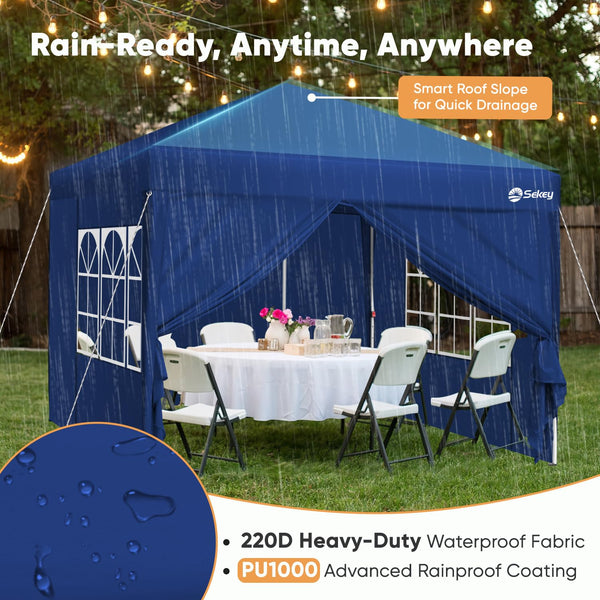 Sekey One-Touch Pop Up Gazebo with Sides 3m x 3m, Heavy Duty Gazebo with 4 Pack Gazebo Weights Bags, Instant Setup, Waterproof 1000mm (Grau, 3m x 3m without Sides)