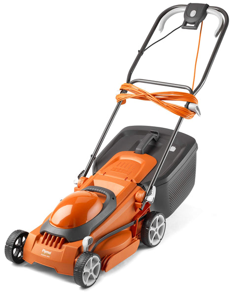 Flymo EasiStore 380R Electric Rotary Lawn Mower - 38 cm Cutting Width, 45 Litre Grass Box, Close Edge Cutting, Rear Roller, Central Height Adjust, Space Saving Storage Features