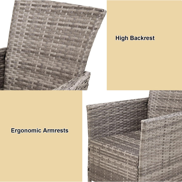 Warmiehomy Rattan Garden Chairs Outdoor Dining Chair Set of 2 Wicker Armchairs with Padded Seat Cushions High Backrest Patio Chair, Black