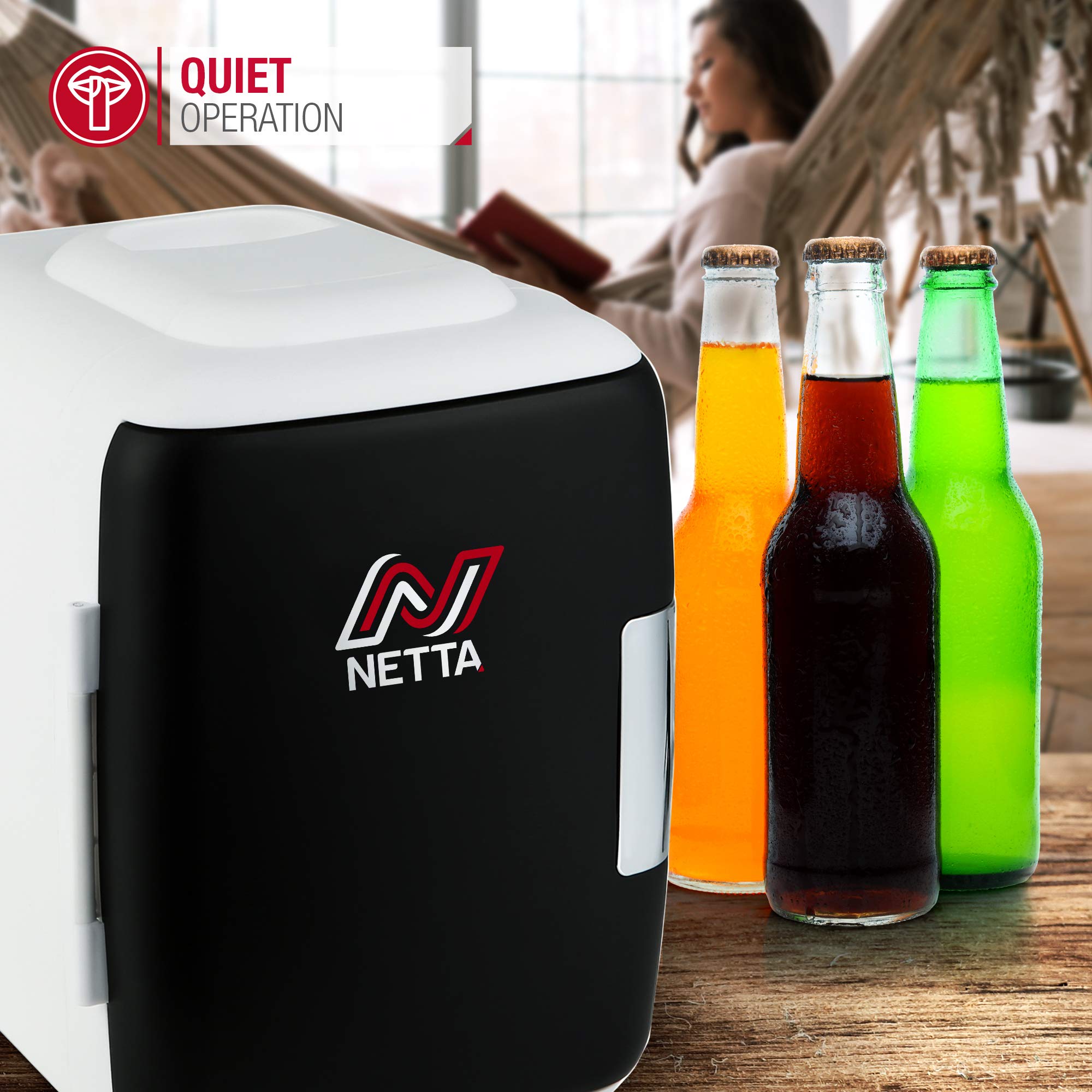 NETTA 5L Mini Fridge - Portable Small Fridge for Drinks, Snacks, Skincare - For Bedroom, Student Dormitory, Office With Cooling And Warming Function - AC/DC Portable – Black