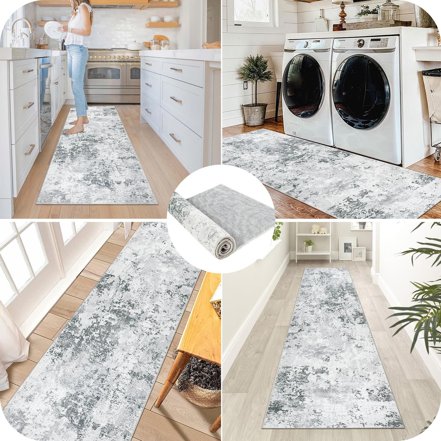 Homcomodar Abstract Runner Rug for Entryway 80x300cm Extra Long Modern Rug Runners Faux Woolen Bedroom Rug Floor Carpet Runner Non Shedding Throw Rugs