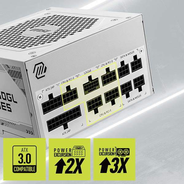 MSI MPG A1000G PCIE5 Power Supply Unit, UK Plug - 1000W, 80 Plus Gold Certified, Fully Modular ATX 3.0, PCIe 5.0 GPU Support, Japanese 105°C Capacitors, 0% RPM Mode, Flat Cables - 10 Year Warranty