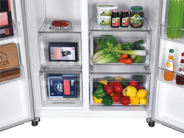 Hoover H-FRIDGE 500 MAXI Freestanding American Fridge Freezer with Water Dispenser, Side by Side, Total No Frost Technology, E Class, 532L Total Capacity, Inox, 91x67x177 cm - HHSBSO6174XWDK-1