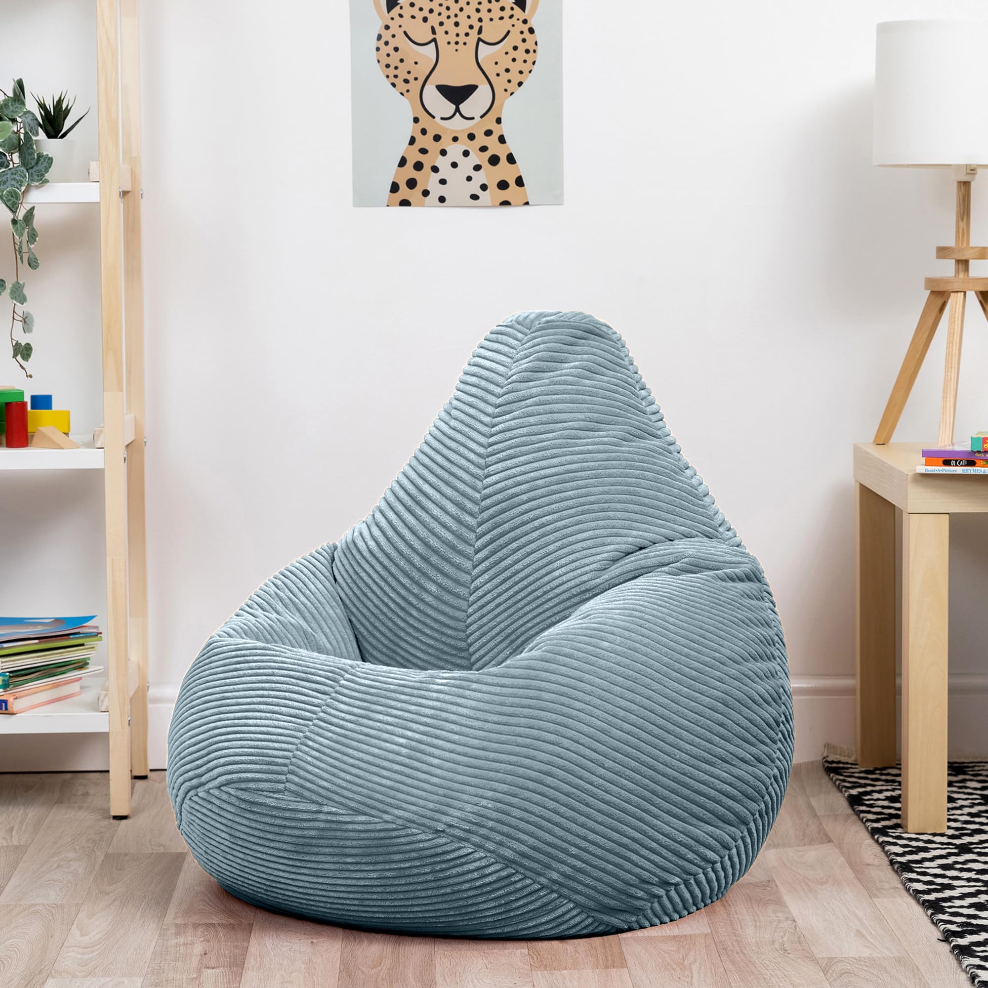icon Dalton Kids Bean Bag, Light Blue, Cord Kids Bean Bag Chair with Filling Included for Girls and Boys, Childrens Chair, Beanbags for Children,