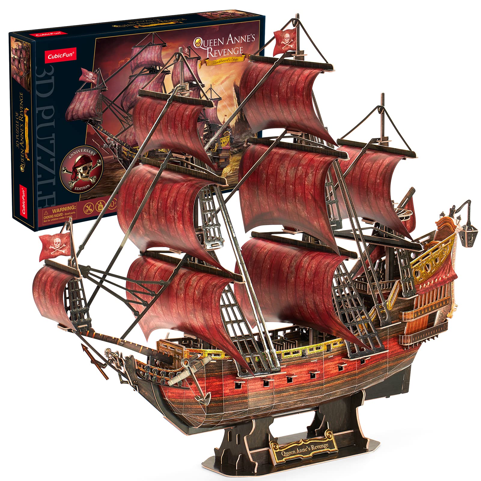 CubicFun LED Pirates of the Caribbean Flying Dutchman Model Kits for Adults to Build 3D Jigsaw Puzzles Ship Model Building Gifts for Adults Kids Girls Boys - 360 Pieces