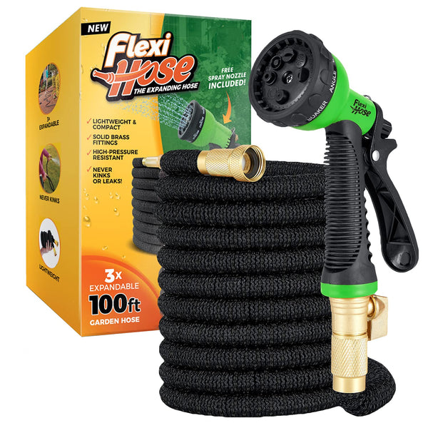 Flexi Hose Upgraded Expandable Garden Hose Pipe Including 8 Function Spray Gun Nozzle - Extra Strength with 2 cm Solid Brass Fittings - No-Kink Flexible Garden Hoses (Orange/Black 15 Metres)