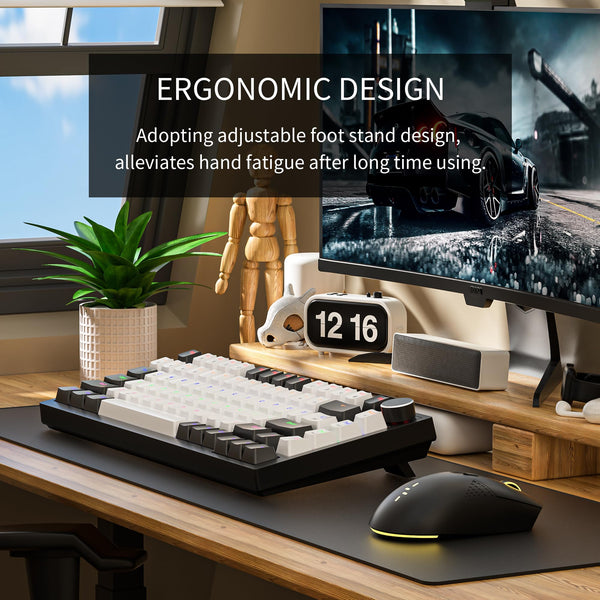 Newmen GM326 Mechanical Keyboard,Wired Gaming Keyboard,75% Percent TKL Hot Swappable Compact LED Backlit USB C Mechanical Gaming Keyboards with Knob for PC Windows Mac,QWERTY Layout,Black,Red Switches