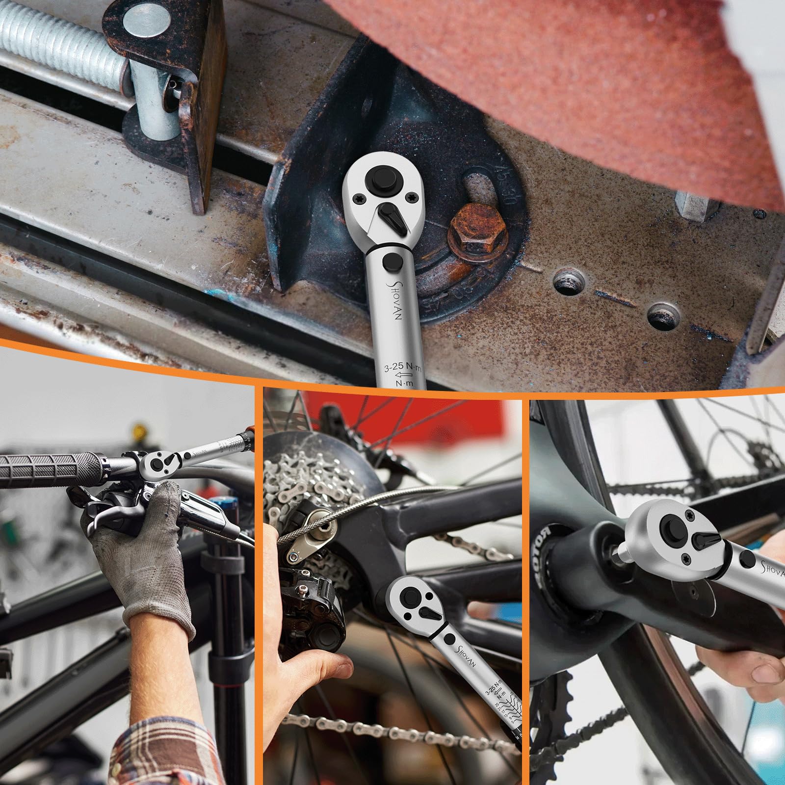 13PCS Bike Torque Wrench Set 3-25 Nm, Small Torque Wrench 1/4 Drive, Dual-Direction Adjustable 72 Teeth, ±3% Accuracy, with Extension Bar, Socket Bits (Hex & Torx), for Mountain Bike, Bicycle Repair