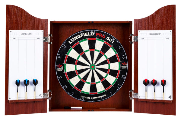 Engelhart - 065017 - Wooden Dart Cabinet + Sisal Dartboard + 2 Sets of 18 g Darts (Oak)