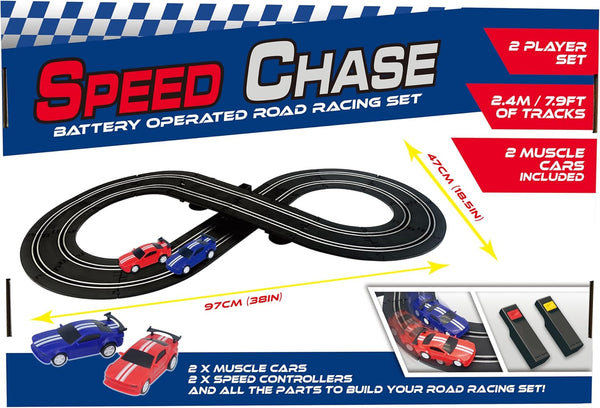 BANDAI Artin Speed Chase Slot Car Racing Set | 2.4m 2 Player Electric Race Car Track With 2 Muscle Cars And Speed Controls | Adults And Kids Electric Car Racing Toys Make Great Remote Control Gifts
