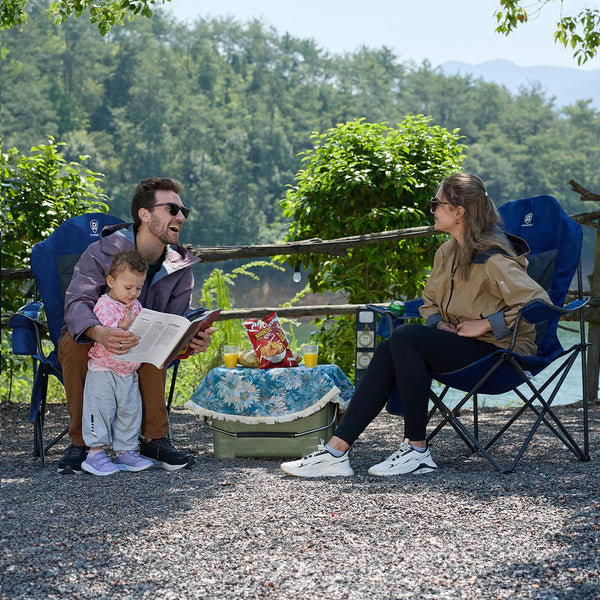 EVER ADVANCED Camping Chairs for Adults Heavy Duty Folding Chair Up to 160kg Oversized with High Back & Cup Holder & Side Pocket Comfy Camp Fold Up Chair