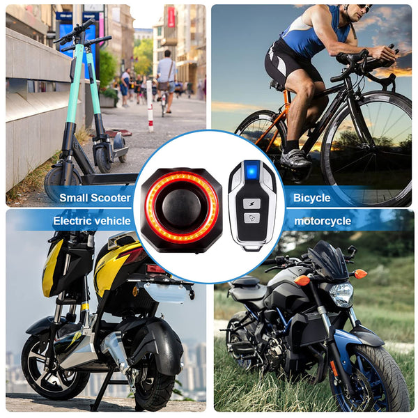 2 X Anti-Theft Bike Alarm with Remote, Waterproof Bicycle Vibration Alarm with Tail Light Brake Light for e-Bike Motorbike Electric Tricycle Scooter Motorcycle, Super Loud 110dB, 7 Level Sensitivity