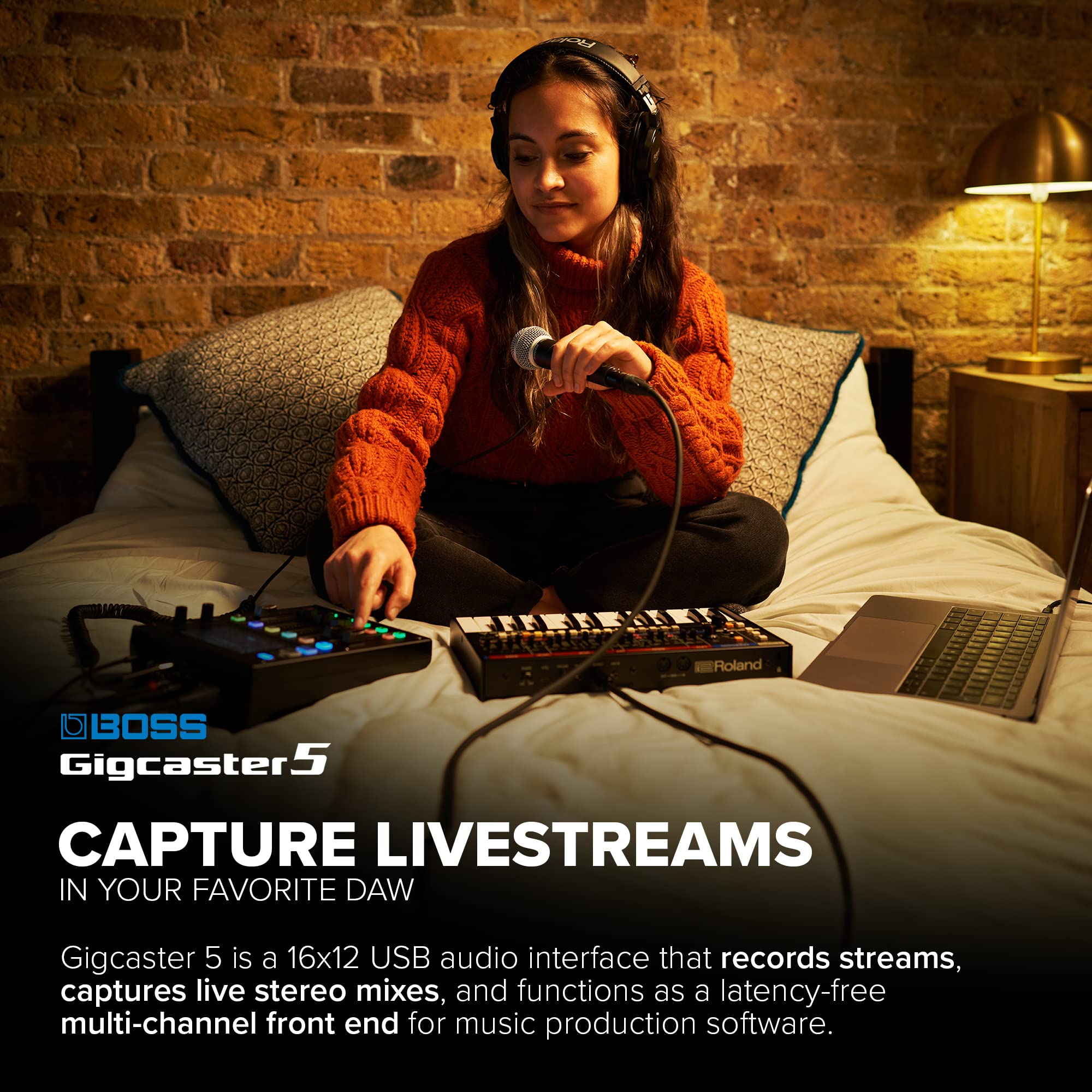 BOSS Gigcaster 8 | 8-Channel Audio Streaming Mixer with Direct Guitar/Bass Input | 4 XLR/TRS Combo Inputs | Built-In Stereo Mic | 8 SFX Pads | 20x14 USB Audio Interface | Onboard Recording | Bluetooth