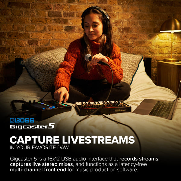 BOSS Gigcaster 8 | 8-Channel Audio Streaming Mixer with Direct Guitar/Bass Input | 4 XLR/TRS Combo Inputs | Built-In Stereo Mic | 8 SFX Pads | 20x14 USB Audio Interface | Onboard Recording | Bluetooth