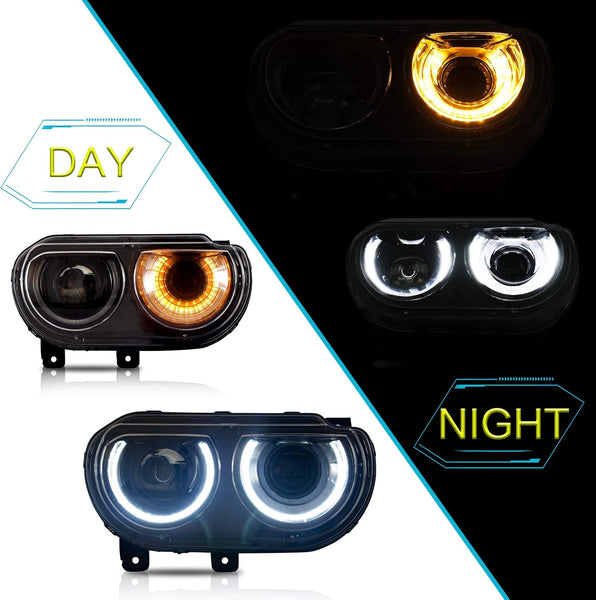 VLAND LED Headlights Fit for 2008-2014 Dodge Challenger 3rd Gen Coupe, Front Lights with Sequential Turn Signal