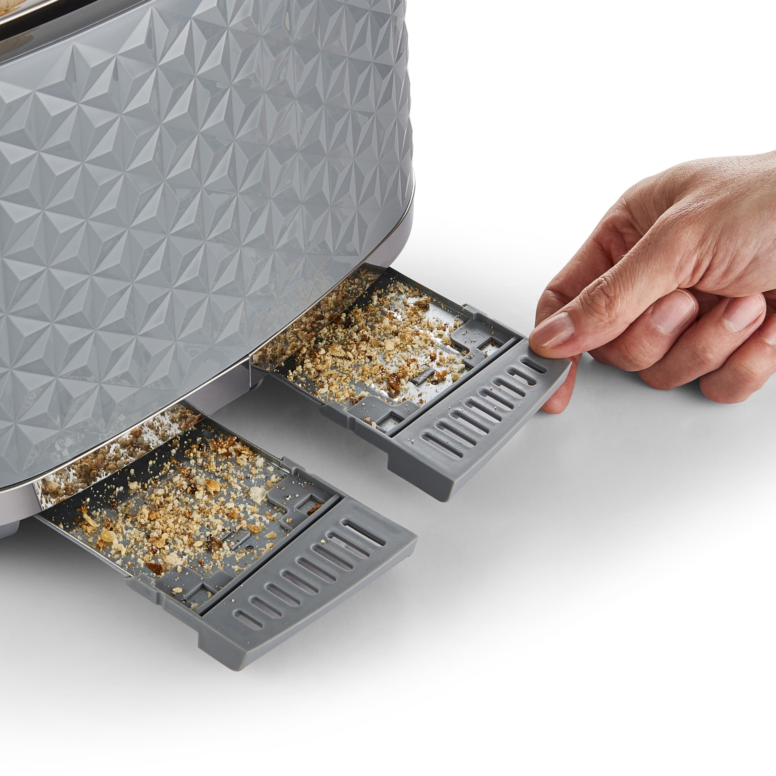 Morphy Richards Vector 4 Slice Toaster, High Gloss Geometric Design, Defrost and Reheat, Variable Width Slots, Removable Crumb Tray, Grey, 248135