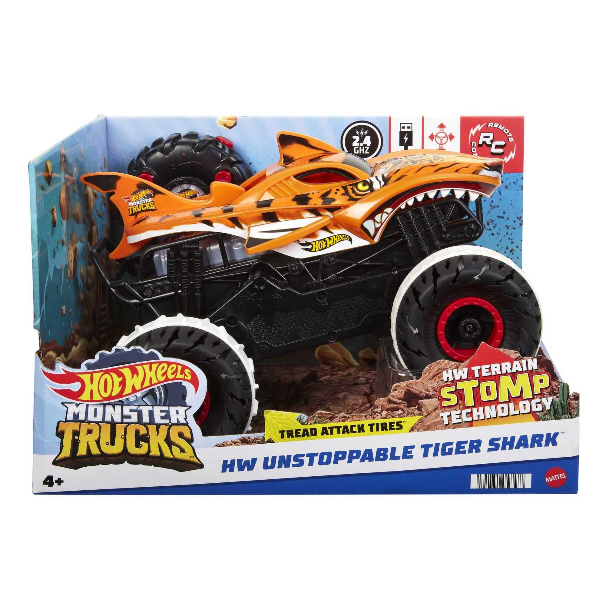 Hot Wheels Monster Trucks Remote Control Car, 1:15 Scale Mega-Wrex Alive Battery-Powered RC Vehicle with Lights & Sounds, JBD90