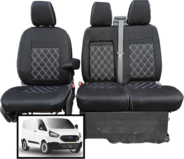 Seat Covers to fit the Ford Transit Custom 2013 to 2023 | Tailored Driver & Double Passenger | Leather Style to Fit the Ford Transit Custom Seat Covers