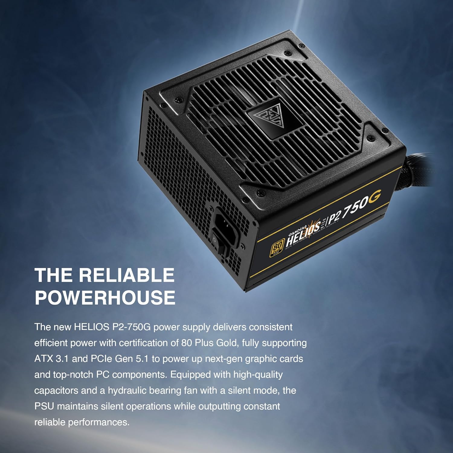 GAMDIAS HELIOS P2-750G Low-Noise ATX PC Power Supply, 80 PLUS Gold Non-Modular Computer PSU, ATX 3.1 & PCIe Gen 5.1 Ready, Native 12VHPWR Cable, Full DC-DC, LLC Resonant Circuit Design, Black