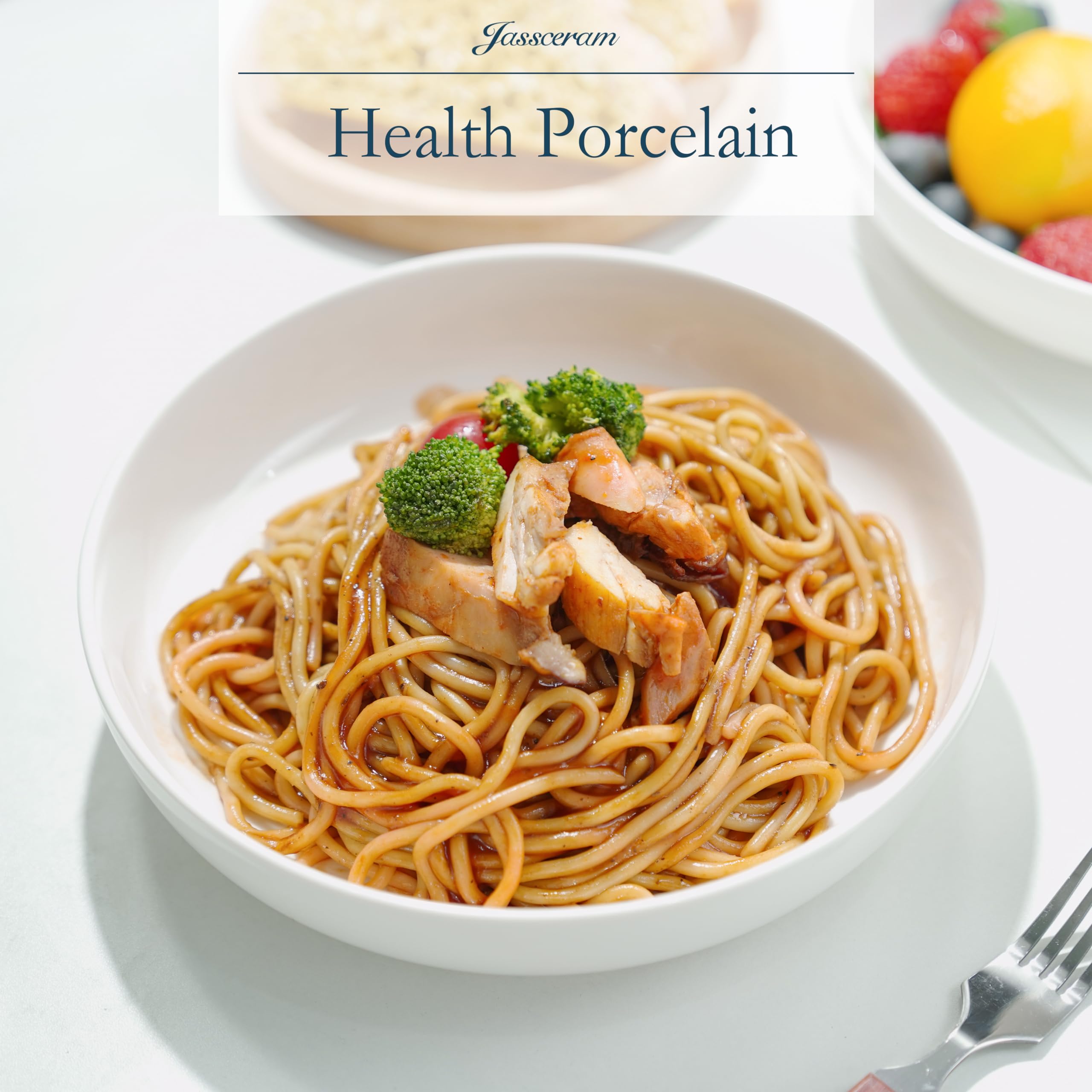 Jassceram 8.5 Inch Pasta Bowls Set of 6, 36 Oz Porcelain Salad Serving Bowls, Large Wide Pasta Plates for Kitchen, Round Dinnerware Dishes -