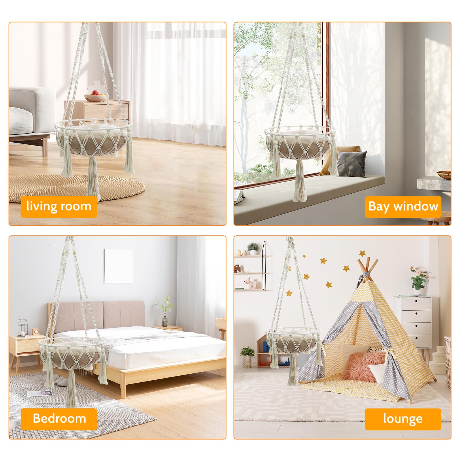 Macrame Cat Bed, Hammock for Cat,Cat Swing Hand Knitting Hanging Cat Nests Pet Swing Pet Bed