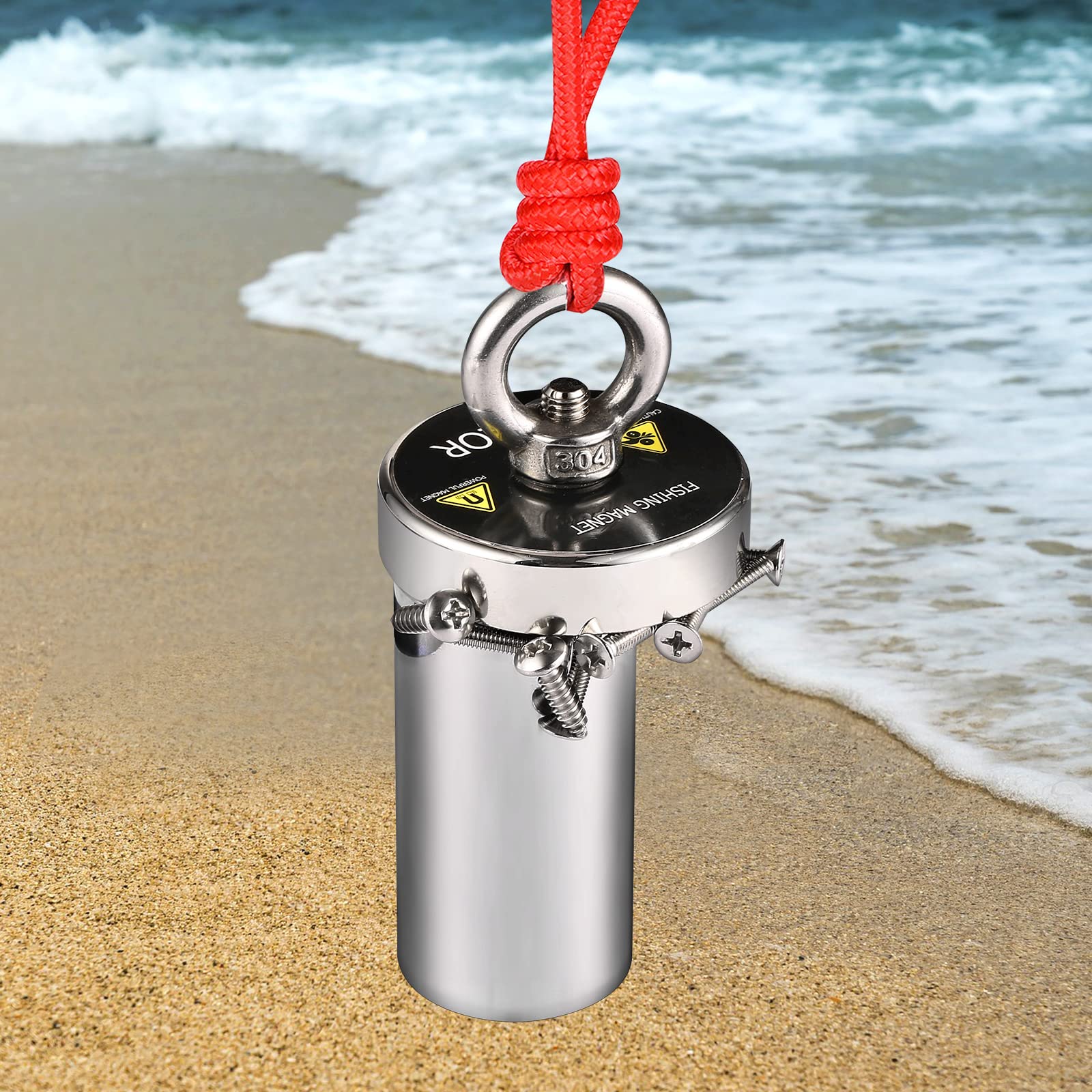 Uolor Magnet Fishing Kit with Rope 20M(66ft), N52 Super Power 160KG(353LB) Pulling Force Round Neodymium Eyebolt Fishing Magnet for Magnet Fishing and Salvage in River - Diameter 60MM