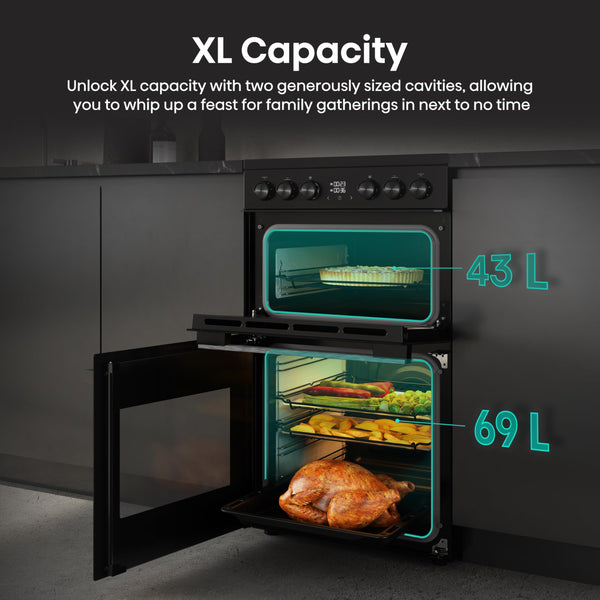 Hisense HDE3211BBUK 60cm Electric Cooker with Ceramic Hob-Black , A Rated Double Oven