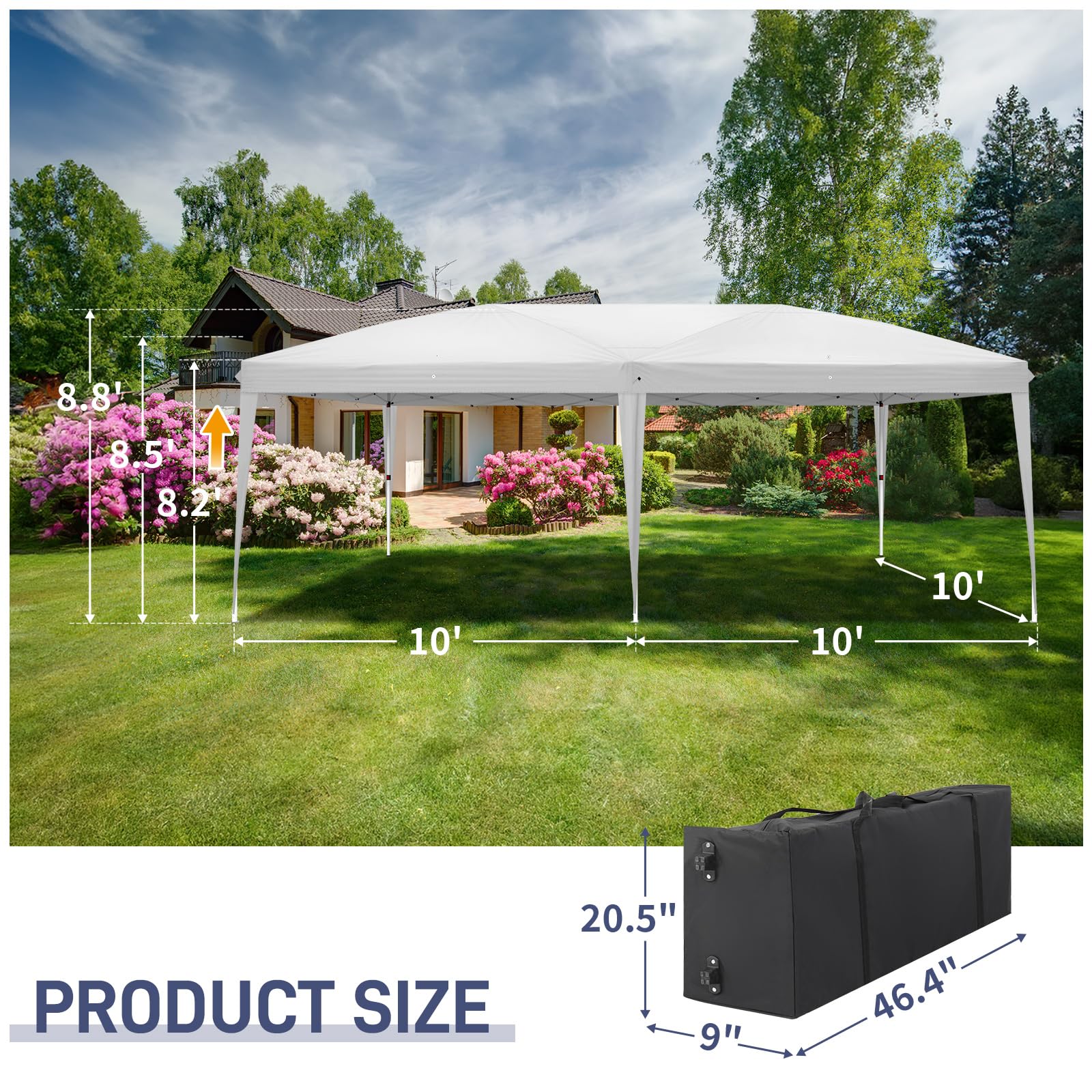 Bonnlo Pop Up Gazebo with Sides 3m x 3m, Easy Setup Instant Outdoor Canopy, Folding Garden Gazebo, Party Tent Grey