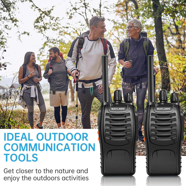 Maylawn Walkie Talkies Pack of 4, Long Range Walkie Talkies for Adults with Rechargeable Batteries, Portable 2 Way Radio with LED Light Earpieces 16CH Supports VOX Function (PMR446)
