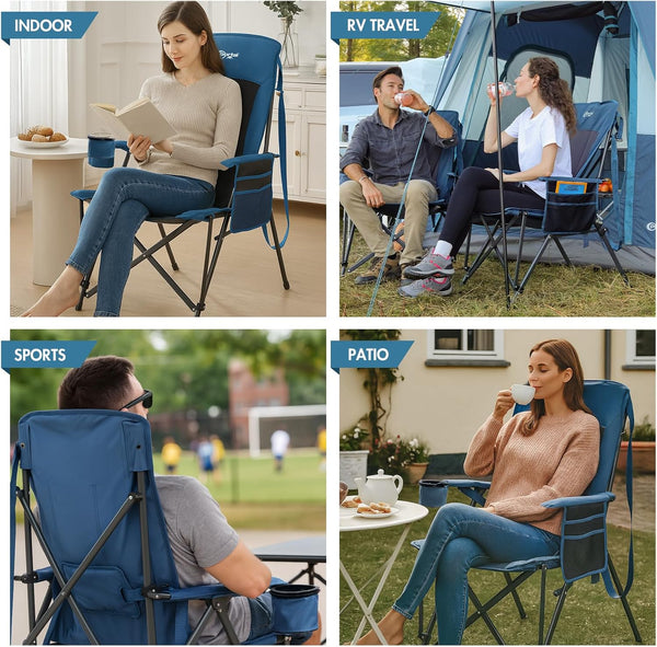 Portal Folding Camping Chair for Adults High Back Heavy Duty 180KG Load Foldable Garden Picnic Festival Collapsible Chair Oversized Hard Armrests Mesh Back Portable for Fishing Beach Patio