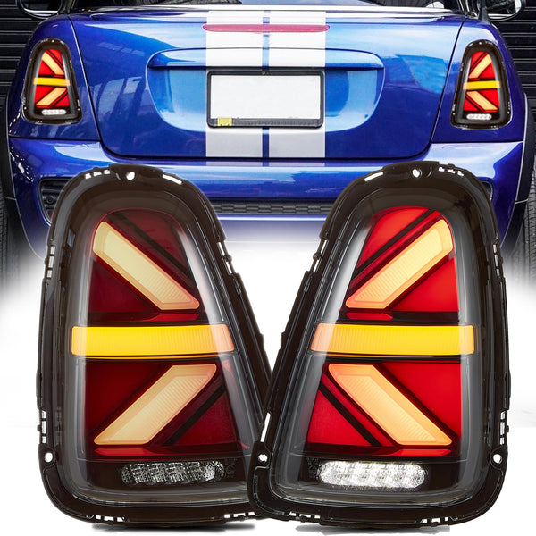 VLAND Tail Lights for Mini Cooper R56 R57 R58 R59 2007-2013 Rear Lights Lamp Assembly With Sequential Indicator and Welcome Lights(Smoked)
