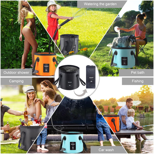 Spopal 20L Collapsible Bucket, Outdoor Foldable Bucket with Drainage Outlet for Camping, Collapsible Storage Container for Traveling Picnic Hiking Fishing Car Washing