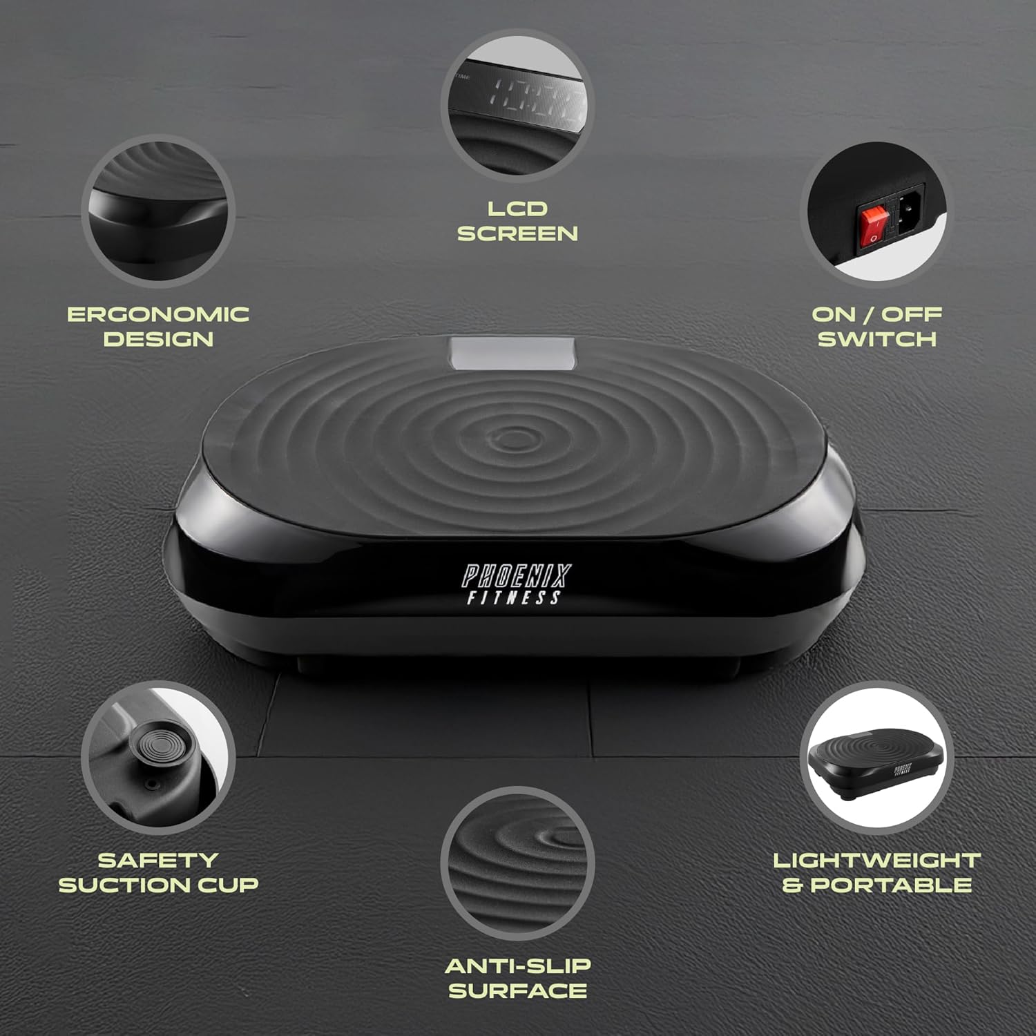 Phoenix Fitness Vibration Plate Exercise Machine - 120 Intensity Levels, Timer, LCD Display & 5 Programs for Weight Loss, Lymphatic Drainage, Circulation and Full Body Workout at Home & Gym - Black