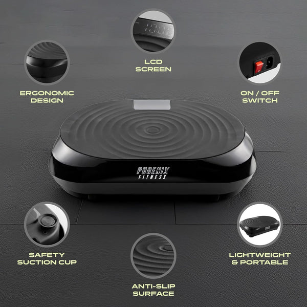 Phoenix Fitness Vibration Plate Exercise Machine - 120 Intensity Levels, Timer, LCD Display & 5 Programs for Weight Loss, Lymphatic Drainage, Circulation and Full Body Workout at Home & Gym - Black