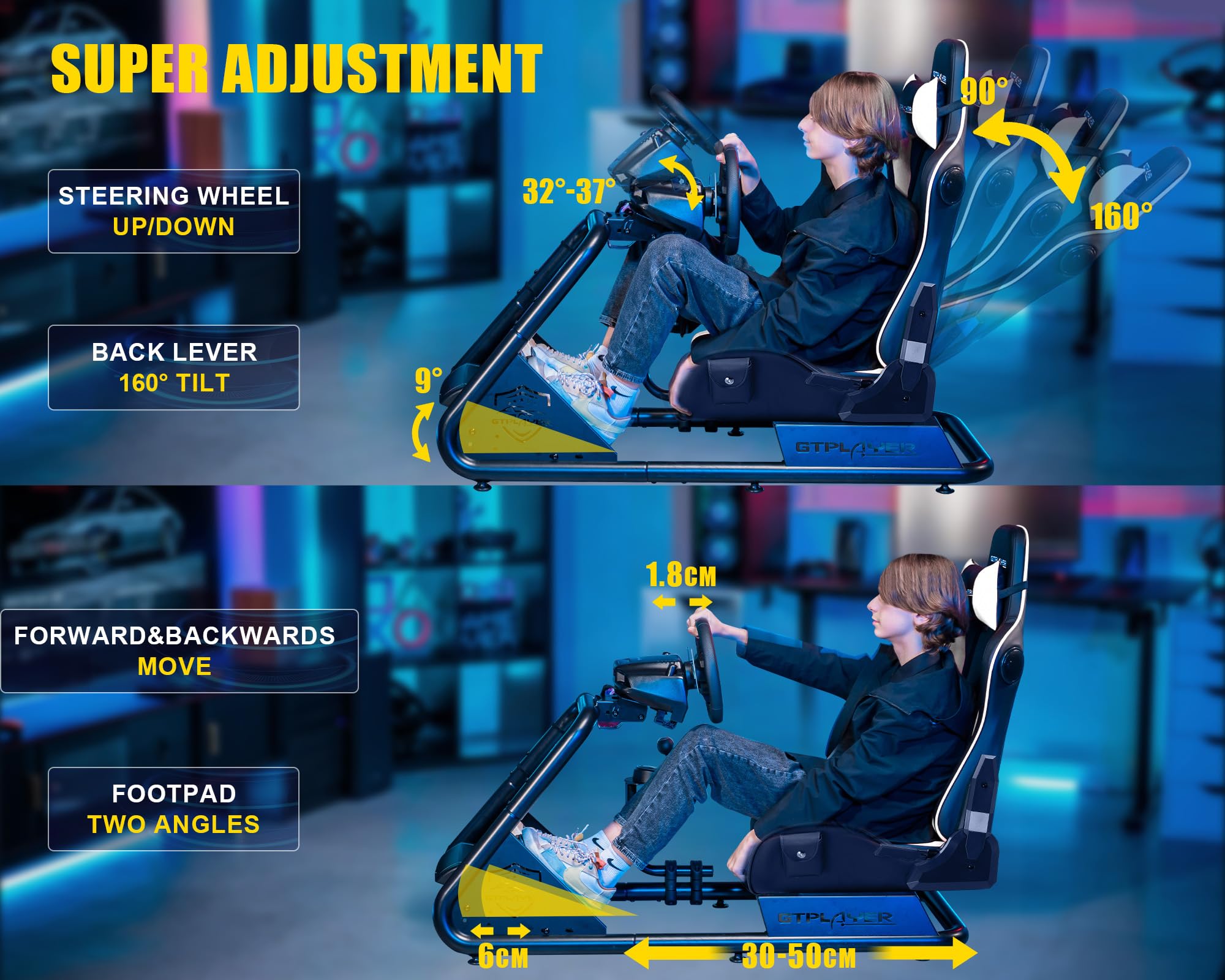 GTPLAYER Racing Simulator Cockpit with Seat, Sim Racing Cockpit Multi-function Adjustable Gaming Wheel Stand for G25 G27 G29 G920 G923 T300 PS5 PS4 Xbox, Without Wheel, Shifter & Pedals