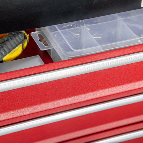 DURHAND 3 Drawer Tool Chest, Lockable Metal Tool Box with Ball Bearing Runners, Portable Toolbox, 510mm x 220mm x 320mm, Red