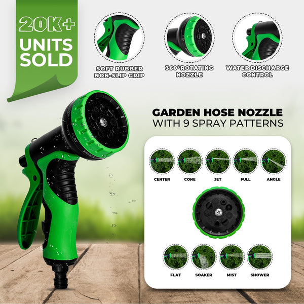 HOMEPROTEK Expandable Garden Hose 50ft / 15m - Retractable Garden Hose Pipe Spray Gun Including 9 Modes, 3-Layer Latex No-Kink Flexible Water Hose