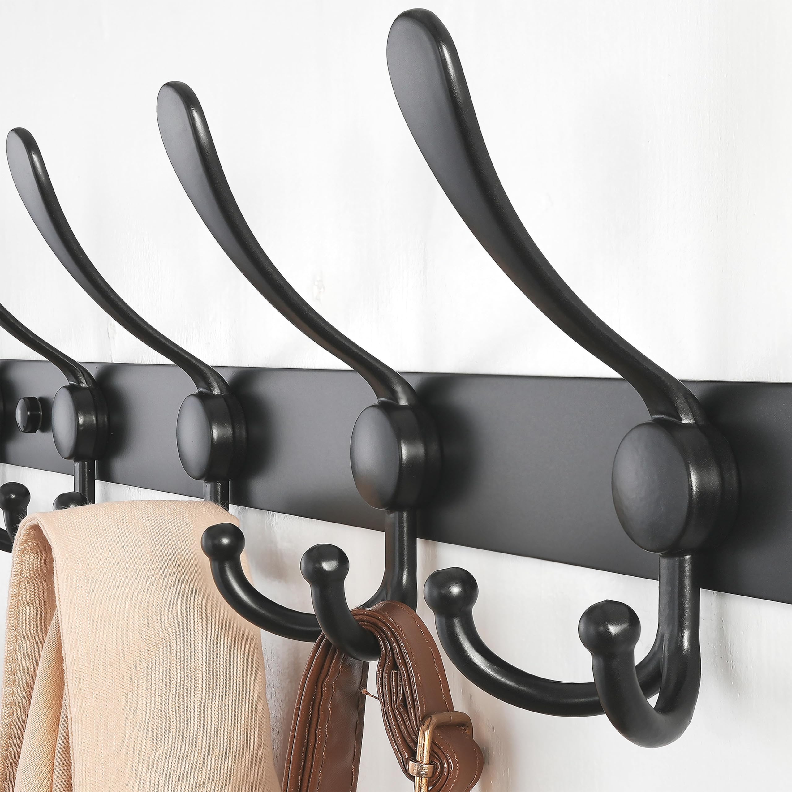 Dseap Wall Mounted Coat Rack - 96cm Long 10 Tri Hooks, Heavy Duty Stainless Steel Metal Coat Hanger Rail Wall Hooks for Coats Hats Clothing Clothes
