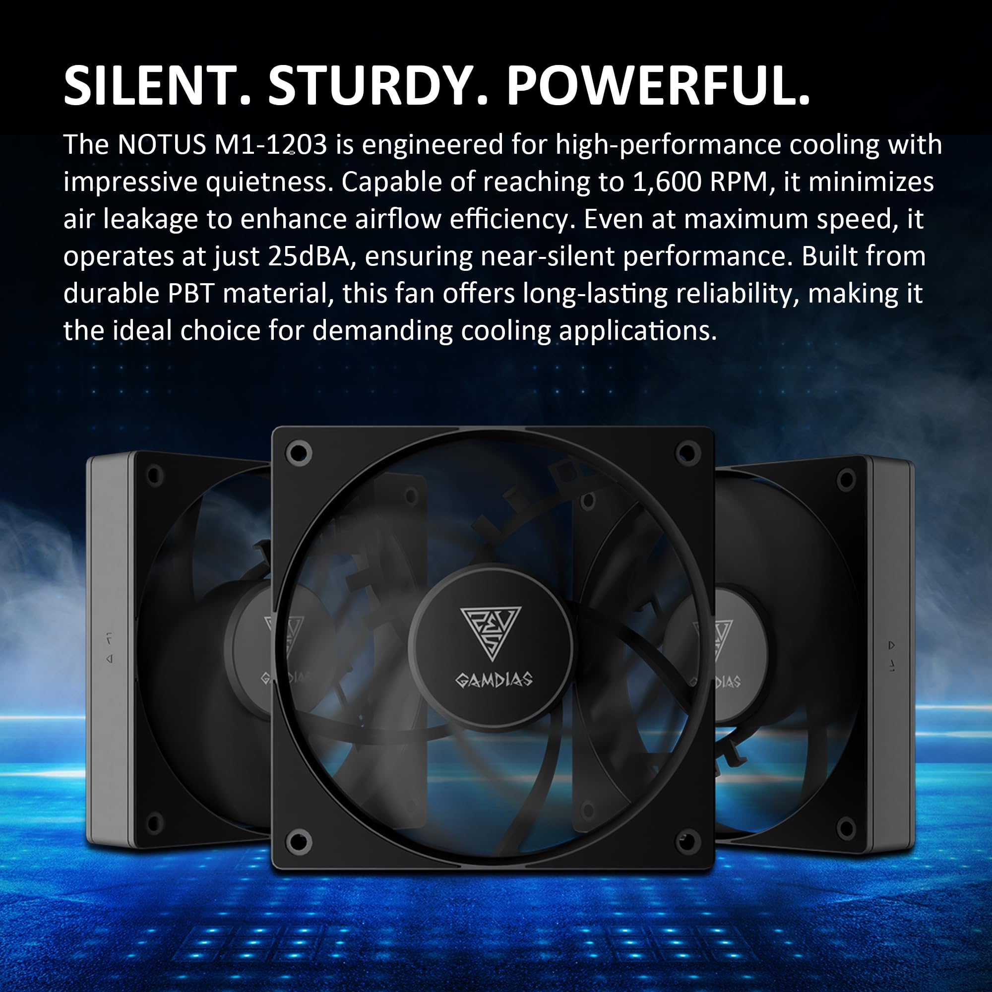 GAMDIAS NOTUS M1-1203 120mm ARGB PWM Fan (3 Pack), Include Reverse Blade x3, Daisy-Chain Connection, Closed-Loop Technology for Steady RPM on Cooler, Low-Noise Operation (Max. 1600RPM @25dBA), Black