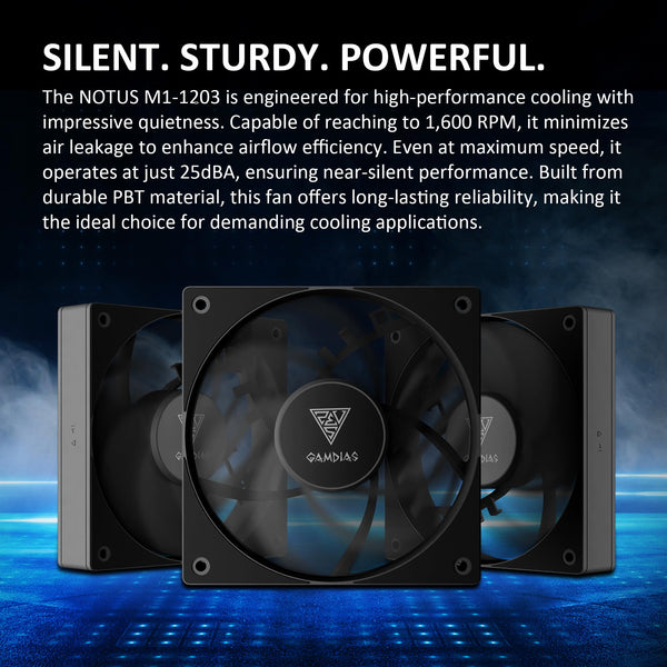 GAMDIAS NOTUS M1-1203 120mm ARGB PWM Fan (3 Pack), Include Reverse Blade x3, Daisy-Chain Connection, Closed-Loop Technology for Steady RPM on Cooler, Low-Noise Operation (Max. 1600RPM @25dBA), Black